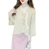 Women's Blouses Chiffon Shirts Embroidery Loose Chinese Style Ladies Clothing Fashion Three Quarter Spring/Summer Tops YCMYUNYAN