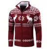 Mens Sweaters Men Autumn Casual Jacquard Christmas Pattern Zip Sweater Cardigan Jacket Winter Long Sleeve Mock Neck Pullover 231218