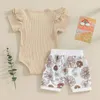 Kleidungssets 2023-11-21 Lioraitiin 0-18 Monate geborenes Baby Mädchen Kleidung Säugling Sommer Outfit gerippte Shorts Set Daddys Mädchen Strampler Blumenanzug