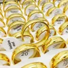 Anéis inteiros de 50 peças, cor dourada, joias de aço inoxidável para homens e mulheres, conjunto de anel de noivado e casamento, novo drop246u