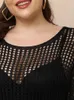 Dresses XL4XL Black Hollow Out Sexy Dress Plus Size Women Long Sleeve Transparent Mini Summer Beach Dresses for Ladies Travel Vacation