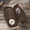 Titta på Boxes Cases Rustic Leather 2 Slot Box Luxury Pouch med blixtlås Portable Organizer Bag Holds 2 Watches Brown 231216