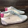 luxury Women Shoes Mid Slide Star High-top Sneakers Superstar pink-gold glitter Classic Leopard White Do-old Dirty Shoe 028