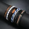 Link pulseiras pulseira de couro masculino simples artesanal tecelagem multi-camada retro moda seis peças onda simiia charme para homem