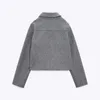 Women's Jackets TPJB Grey Woolen Lapel Single Breated Coat Women Elegant Oblique Pocket Short Autumn Ladies Restro Wool Coats