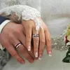 Cluster Ringen Mode Paar Voor Vrouwen Hart Wit Kristal CZ Set Eenvoudige Mannen Rvs Houten Ring Trouwring Sieraden Geschenken