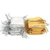 Sacchetti di organza in argento e oro da 100 pezzi con coulisse Sacchetti regalo per bomboniere per feste, orecchini di caramelle Jewelry270B