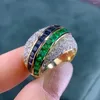 Klaster Pierścienie XHD520 Solid 18k Gold Nature Sapphire 1,54ct i Emerald 1.08CT dla kobiet biżuteria Fine Prestey