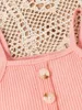 Kläderuppsättningar Zzlbuf Kid Girls Pants Set ärmlös Ruffled Camisole med fjäriltryck (rosa 6 år)