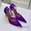 Sandalias sexy azul TPU transparente punta puntiaguda cubierta tacón cristal tobillo hebilla tacón alto zapatos de vestir de marca de alta calidad