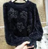 Suéteres femininos luxo frisado pérola lantejoulas flores tridimensionais plus size preto bottoming mink fluff suéter