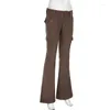 Jeans pour femmes Cordon Fille Multi-poches Design Mode Taille Basse Y2k Automne Casual Couleur Pure Pantalon En Denim Évasé Pantalon Streetwear