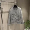 Women's Jackets 2024 Early Spring Wear Elegant And Exquisite Handmade Knitted Belt Decorative Edge Gray Coat 1209