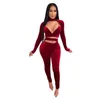 Women's Two Piece Pants Autumn Winter Velvet 3 Set Women's Clothes Long Sleeve Crop Top Bra Sexy Three Night Club Outfits