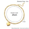 Figaro Chain Heart Charm Anklet for Women 14k Yellow Gold Leg Foot Ankle Bracelet Summer Beach Jewelry
