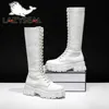 warmer Winter Long Boot Shoes Women White Lace Up Zip Height Increasing Pu Leather Shoes Plush Botas Mujer