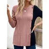 Women's T Shirts Clothing Autumn Winter Vintage Contrast Color Button Split Elegant T-shirts Casual O Neck Long Sleeve Loose Tunic Tops