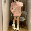 Hoodies femininos deeptown kawaii zip up hoodie rosa harajuku cutecore com capuz oversized sweatshirts coreano velo manga longa feminino topos