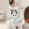 Vêtements de nuit pour femmes automne hiver pyjama coréen mignon dessin animé imprimé décontracté vêtements de maison ensemble filles tricoté Pijamas pyjamas de mode