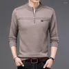 2024 Men's Sweaters Winter Middle Aged Thick Warm Half Neck Zipper Standing Wool Sweater Print Patchwork Business Casual Fleece Long Sleeve Top