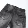 Jeans voor heren Paars merk denim broek Hoge kwaliteit Graffiti Inkjet Klassieke zwarte slim-fit lange broek Heren Dames Amerikaanse trend