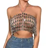 Canotte da donna Catena da donna Abiti sexy Perline Nappa Senza maniche Backless Halter Crop Top Club Canotta vintage Rayon Top Sleep Canotta