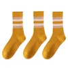 Women Socks 3Pairs Striped Pattern Women's Soft Comfy Retro Style Quick Dry Mid Tube Sock Girl Outdoor Sports Wearing Knitted Crew Sox