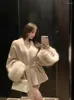 Women's Fur Faux Cloak Woolen Coat Autumn Suit Jacket Female Vintage Solid Color Belt Cape Winter Patchwork Outerwear Z558