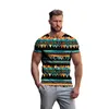 Camiseta masculina ombro direito manga curta camiseta moda retro impressão étnica topos causal em torno do pescoço rua all-match pulôver