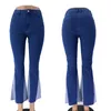 Women Flare Jeans Casual Pants Pannelled Collision Tassels Middle Waist Fit Female High Quality