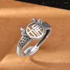 Cluster Rings Personality Zodiac Ox Ring For Men Jewelry Exquisite Hollow Coin Fu Character Adjustable Blessing Finger Accessories