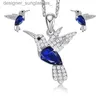 Pendant Necklaces Fashion Blue Green Crystal Hummingbird Necklaces for Women Cute Animal Bird Choker Clavicle Chain Banquet Wedding Jewelry GiftL231218