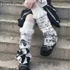 Chaussettes japonaises gothiques Lolita pour femmes, chauffe-jambes avec lettres imprimées, Y2K, bas Punk pour filles, Harajuku, chauffe-pieds pour dames