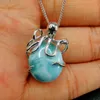 Wisiorki Nowe przybycie prawdziwe szterling Sier Natural Dominica Larimar Octopus Women Pendant Naszyjnik