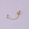 Stud Earrings 1Piece Double Chain Piercing For Women Korean Jewelry Stainless Steel Zircon Flower Ladies Teens