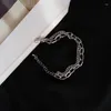 Link Bracelets Trendy Selling Metal Double Layer Bracelet 2024 Flowing Silver Spliced Hip Hop Party Jewelry Wholesale Gifts.