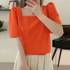 Damesblouses VONDA Damesoverhemden Mode Korte mouw Knopen 2024 Zomer Sexy Vierkante Kraag Effen Kleur Tuniek Tops Casual Blusas Femme