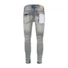 Jeans pour hommes Street Fashion Designer Violet Rétro Lavé Bleu Stretch Skinny Fit Peint Ripped Hommes Patché Hip Hop Marque Pantalon