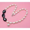 Choker Classic. Retro. Bosnian Style Women's Jewelry. Natural 10MM White Baroque Pearl And Black Semi-Precious Necklace 19"
