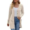 Kvinnors stickor Solid Color Cardigan Elegant Sticked Winter Coat med mjuka fickor Anti-pilling Technology Stylish For Fall