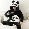 Vêtements de nuit pour hommes hiver épaissir couples pyjamas costume femmes hommes dessin animé panda pijamas ensembles doux chaud pyjama à capuche en peluche amoureux ensemble