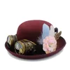 Berets Handwork Women Fedora Hat Steampunk Bowler Lady Gear Glasses Cosplay Feather Party With Fashion Flower