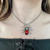 Pendant Necklaces Factory Direct Sale Gothic Red Crystal Cute Spider Necklace Punk Style Chain Rock Insect Jewelry Women