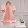 Robes de fille printemps et été 2022 nouvelle enfant filles rose Style occidental filles maille à manches courtes robe de princesse enfants robes