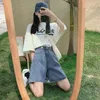 Jeans BRIDGEWATER 2022 Summer Biker Baggy Jeans Shorts Women Casual Loose Straight Wide Leg Denim Shorts Pants Fairy Grunge Fashion