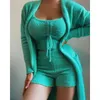 Women's Sleepwear 2023 Autumn Winter Clothing Solid Color Plush Three-Piece Lace-up Pajamas Suit Casual Homewear