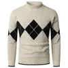 男性用セーターイギリスのスリムフィット男女2023秋の冬スタンドカラーファッショナブルなダイヤモンドプルオーバーロングスリーブセーター