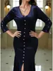 Casual Dresses Plus Size Women's Autumn/Winter Velvet Dress Elegant Slim Montering Wedding Banket Ball High Maisted Diamond Buckle Women Robe