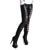 Actieve broek Mode Punk Nachtclub Veterpanty Stretch Sexy lederen voetloze zwarte legging Yogabroek voor dames