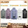 Original Lio Stone 12000 Puffs Electronic Cigarette Vape Pen 20 ML Dispossables Lio Stone 650mAh Uppladdningsbar batterityp C 12K 9K 15K Puff